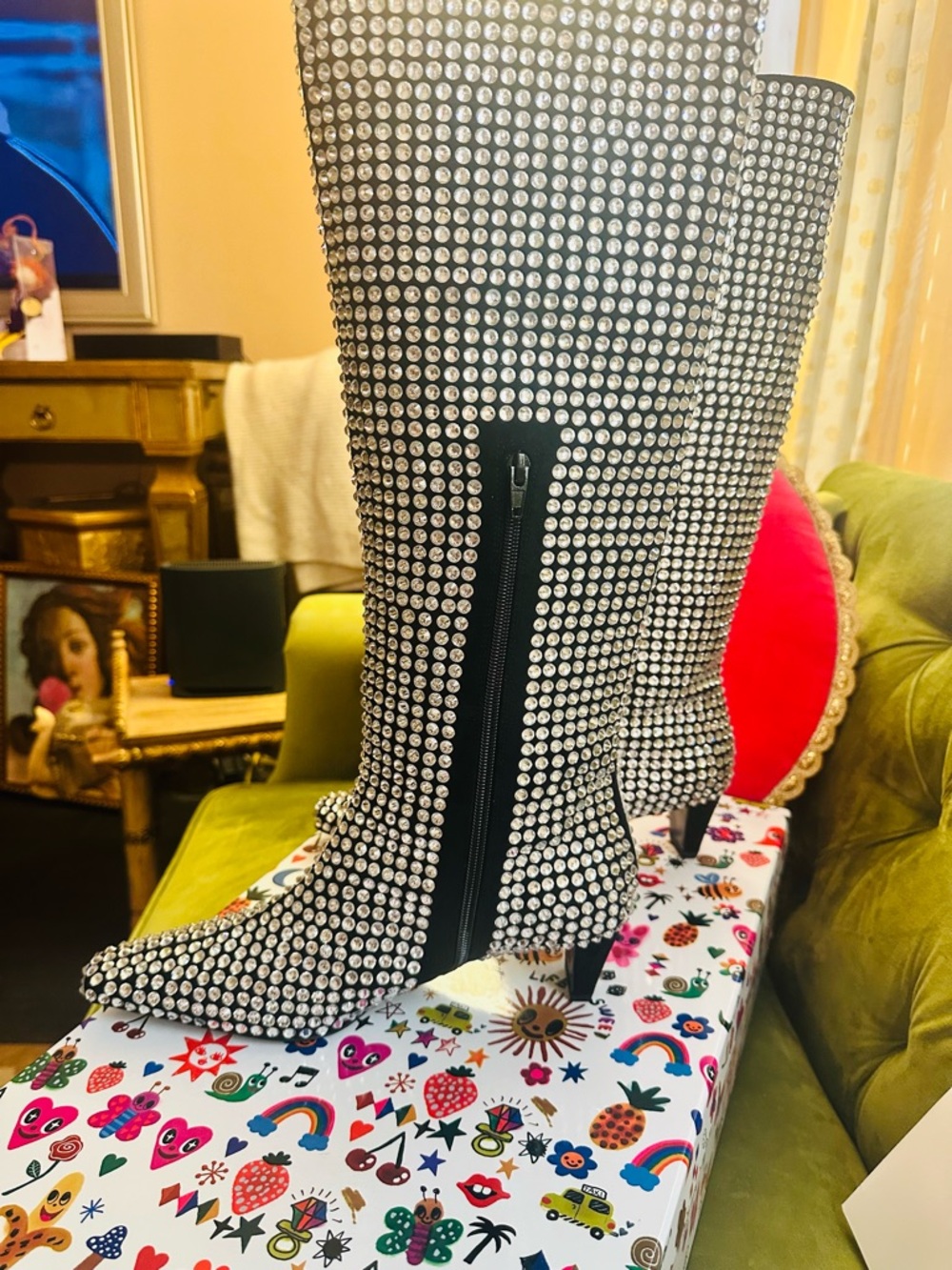 Jeffrey Campbell Black Crystal-Embellished Over-the-Knee Boots - Picture 4 of 11